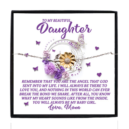 Daughter Gift from Mom – You Are the Angel God Sent Into My Life – Sunflower Bracelet With Message Card - Mallard Moon Gift Shop