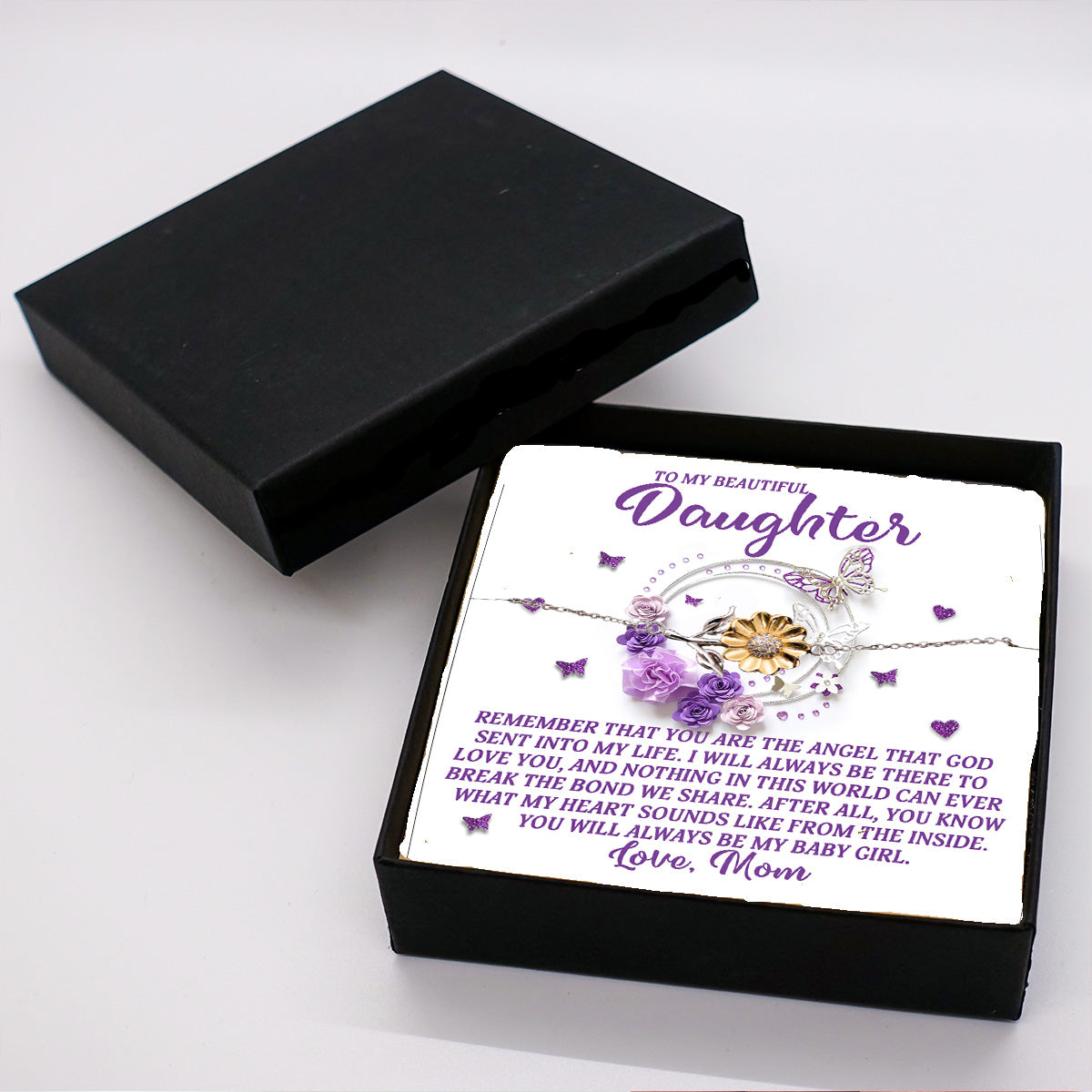 Daughter Gift from Mom – You Are the Angel God Sent Into My Life – Sunflower Bracelet With Message Card - Mallard Moon Gift Shop