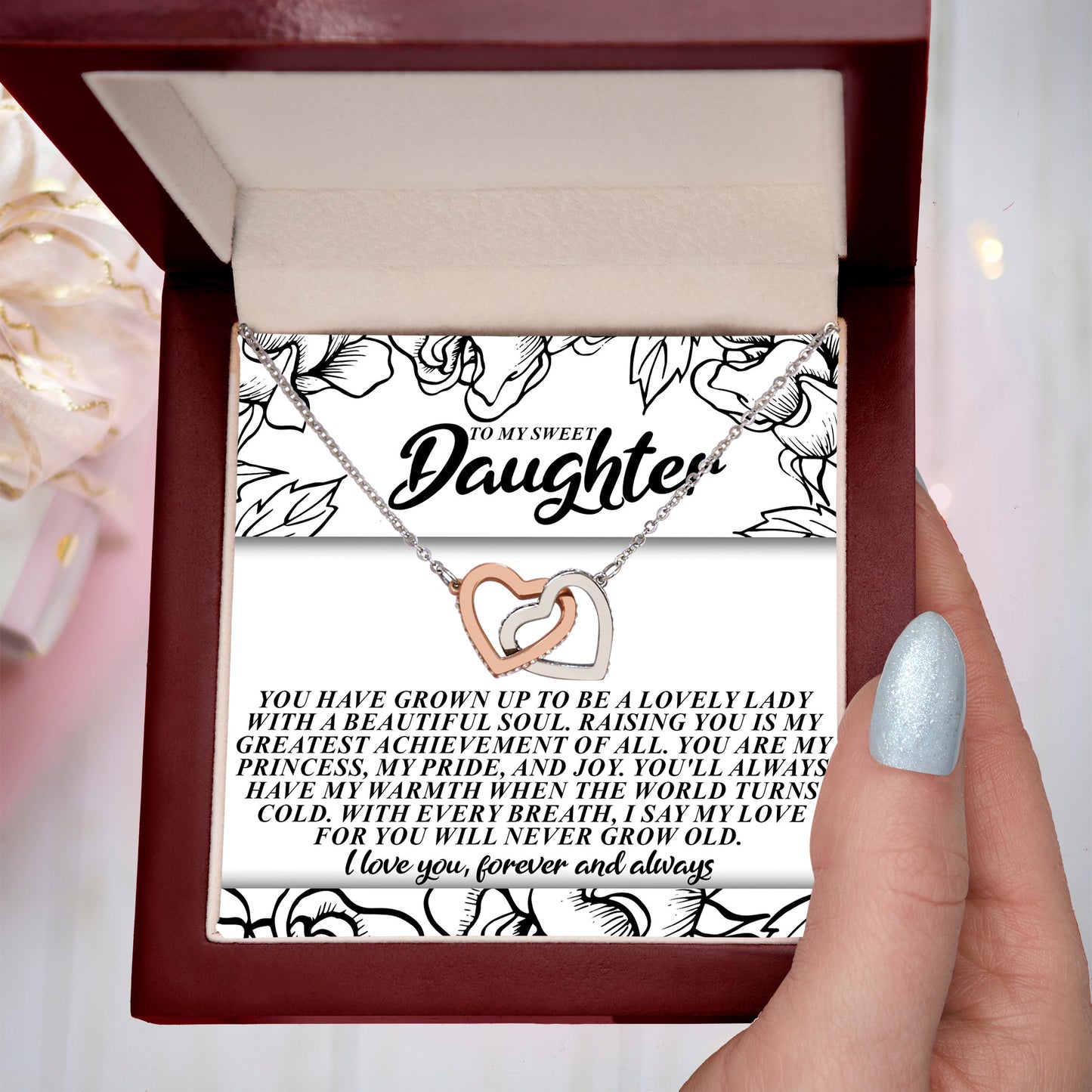 To My Sweet Daughter – You'll Always Have My Warmth When the World Turns Cold – Necklace Gift from Mom or Dad with Message Card - Mallard Moon Gift Shop