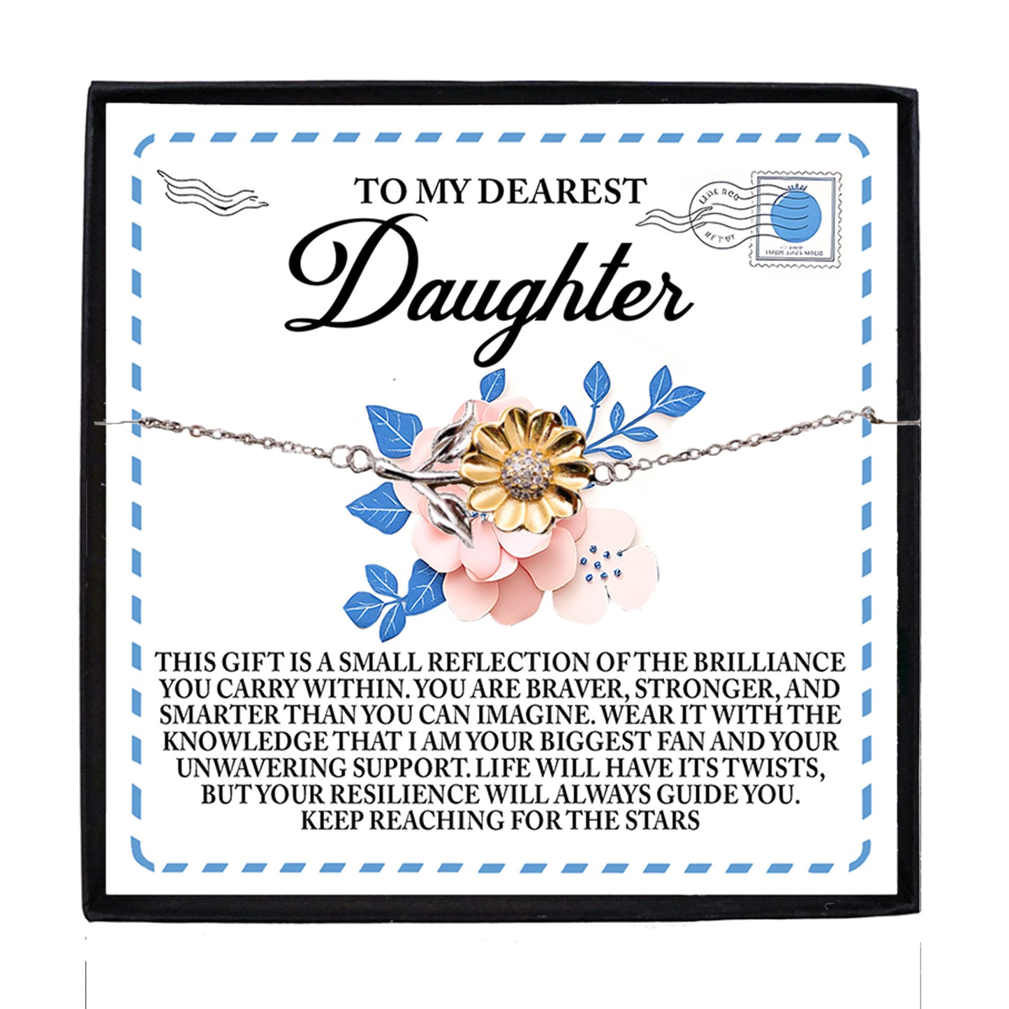 To My Dearest Daughter – Keep Reaching for the Stars - Sunflower Bracelet Gift with Message Card - Mallard Moon Gift Shop