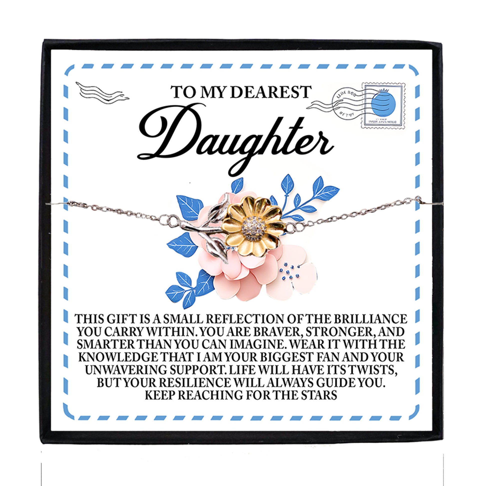 To My Dearest Daughter – Keep Reaching for the Stars - Sunflower Bracelet Gift with Message Card - Mallard Moon Gift Shop