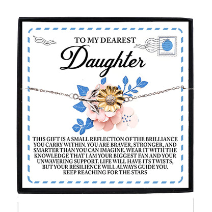 To My Dearest Daughter – Keep Reaching for the Stars - Sunflower Bracelet Gift with Message Card - Mallard Moon Gift Shop