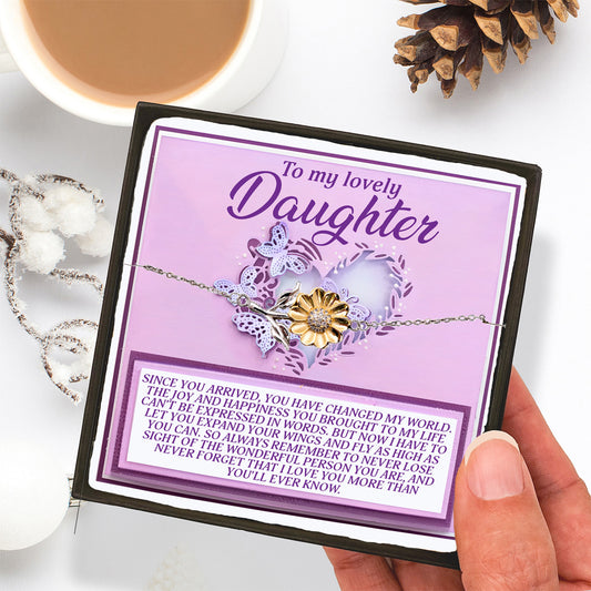 To My Lovely Daughter – Expand Your Wings and Fly – Sunflower Bracelet Gift with Message Card - Mallard Moon Gift Shop