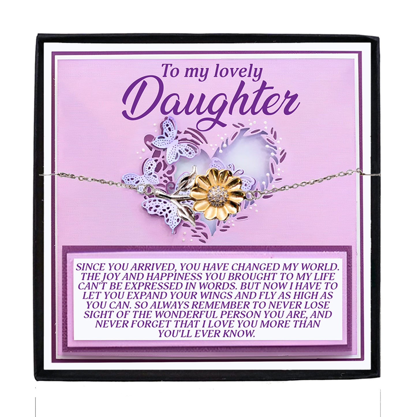 To My Lovely Daughter – Expand Your Wings and Fly – Sunflower Bracelet Gift with Message Card - Mallard Moon Gift Shop