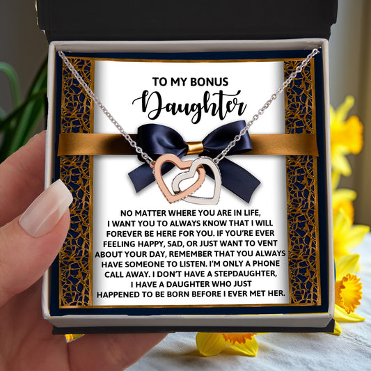 Bonus Daughter Heartfelt Gift Interlocking Hearts Necklace - I'm Only a Phone Call Away - Mallard Moon Gift Shop