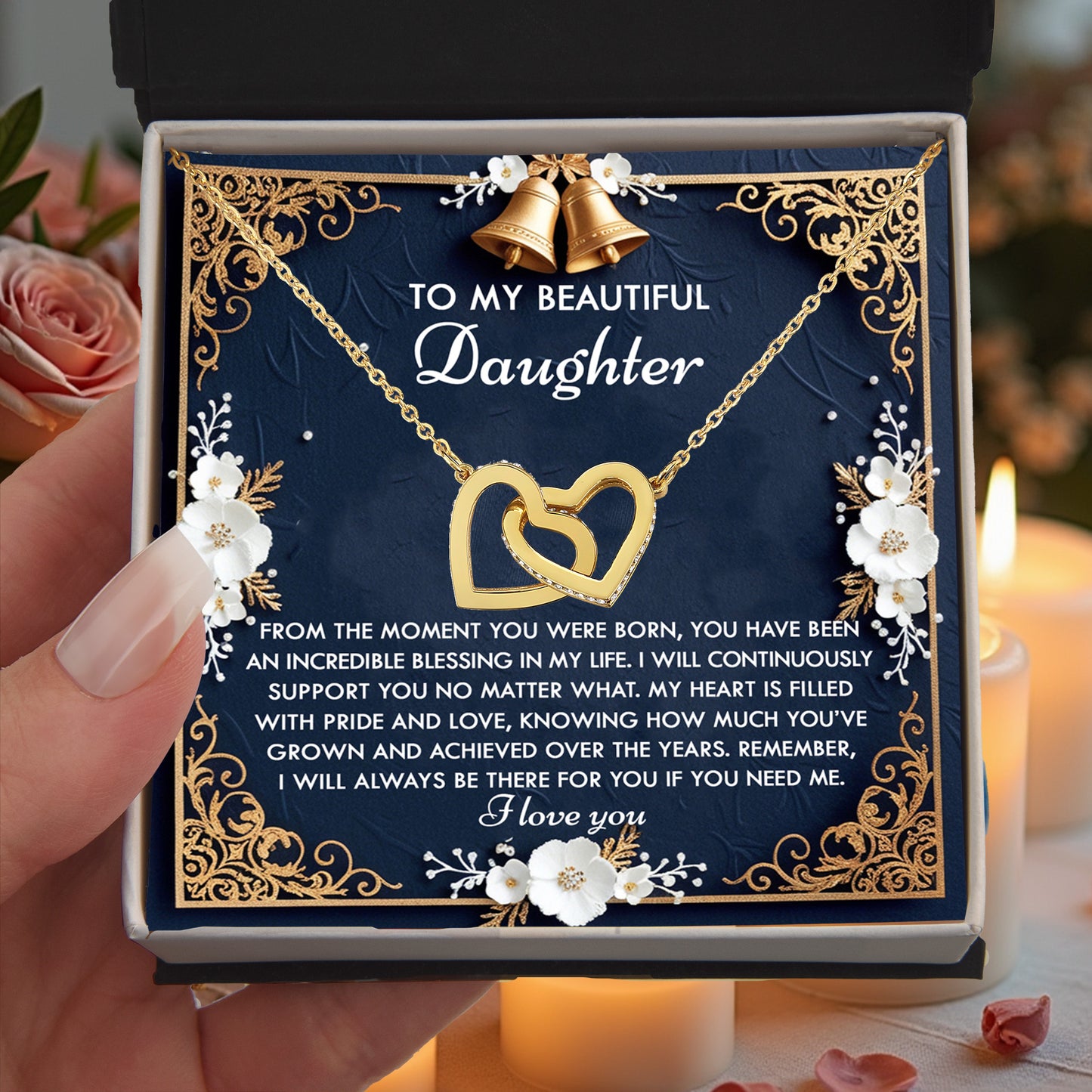 To My Beautiful Daughter - My Blessing - Interlocking Hearts Necklace – A Sentimental Gift of Love & Support - Mallard Moon Gift Shop