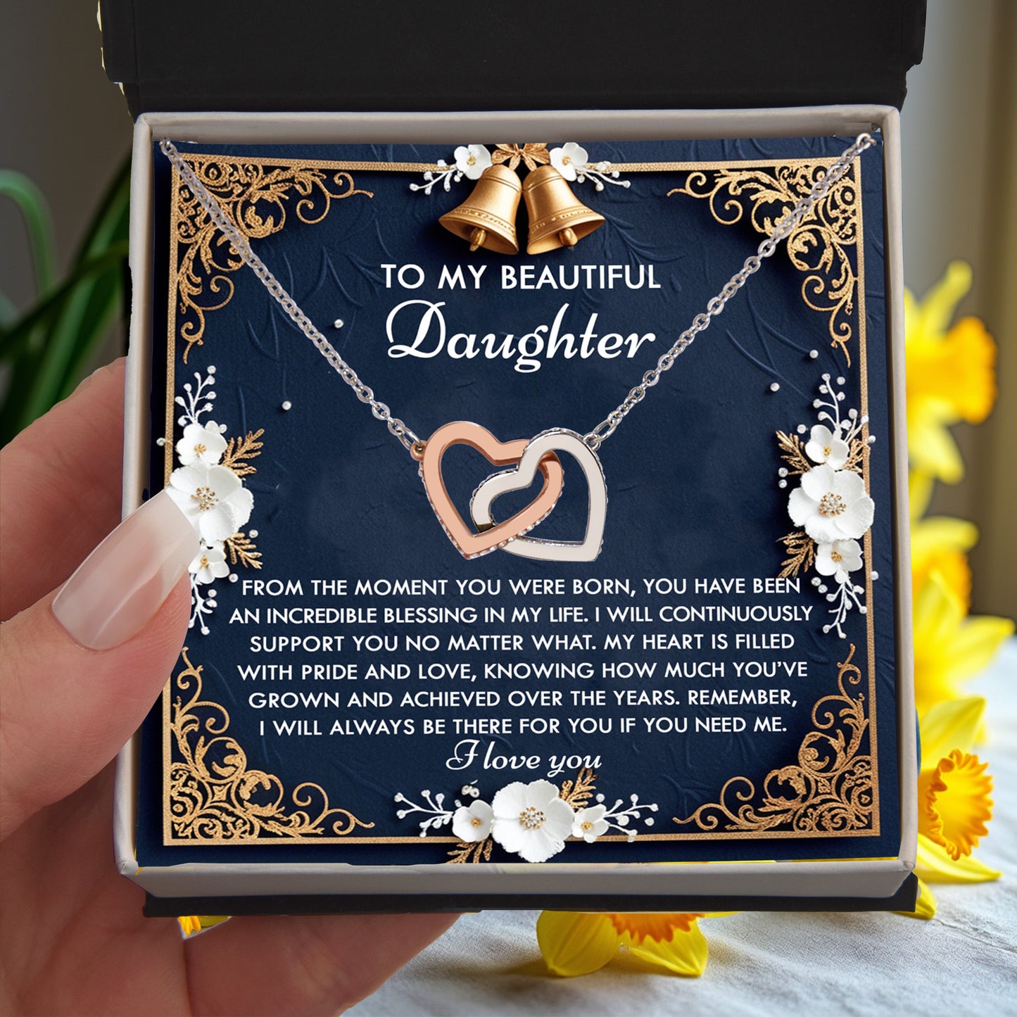 To My Beautiful Daughter - My Blessing - Interlocking Hearts Necklace – A Sentimental Gift of Love & Support - Mallard Moon Gift Shop