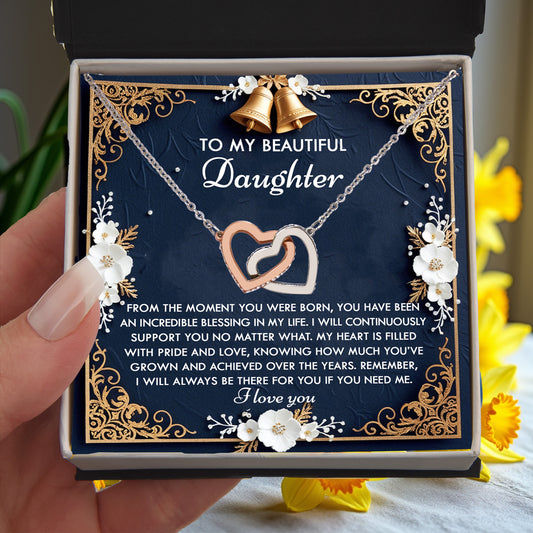 To My Beautiful Daughter - My Blessing - Interlocking Hearts Necklace – A Sentimental Gift of Love & Support - Mallard Moon Gift Shop