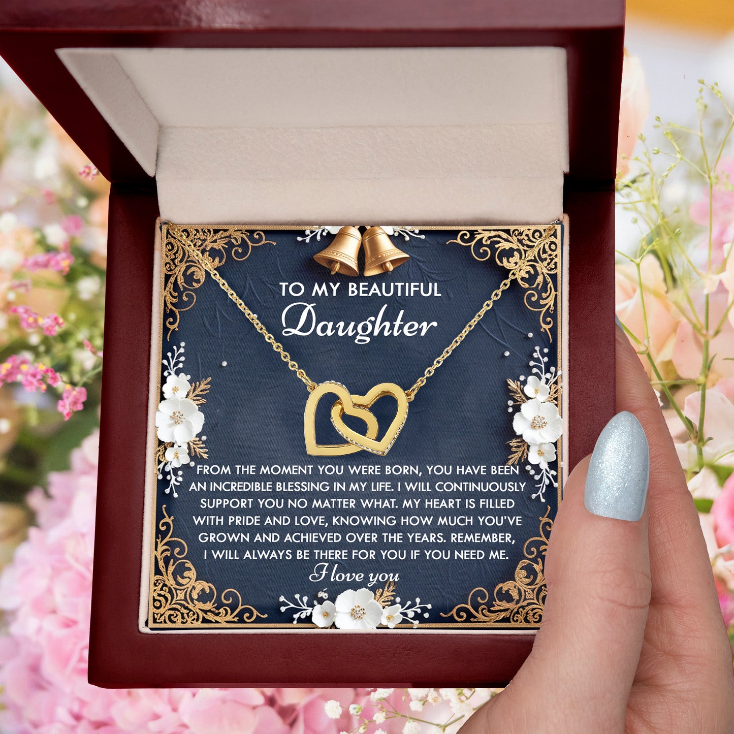 To My Beautiful Daughter - My Blessing - Interlocking Hearts Necklace – A Sentimental Gift of Love & Support - Mallard Moon Gift Shop