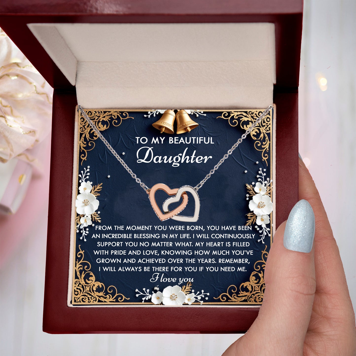 To My Beautiful Daughter - My Blessing - Interlocking Hearts Necklace – A Sentimental Gift of Love & Support - Mallard Moon Gift Shop