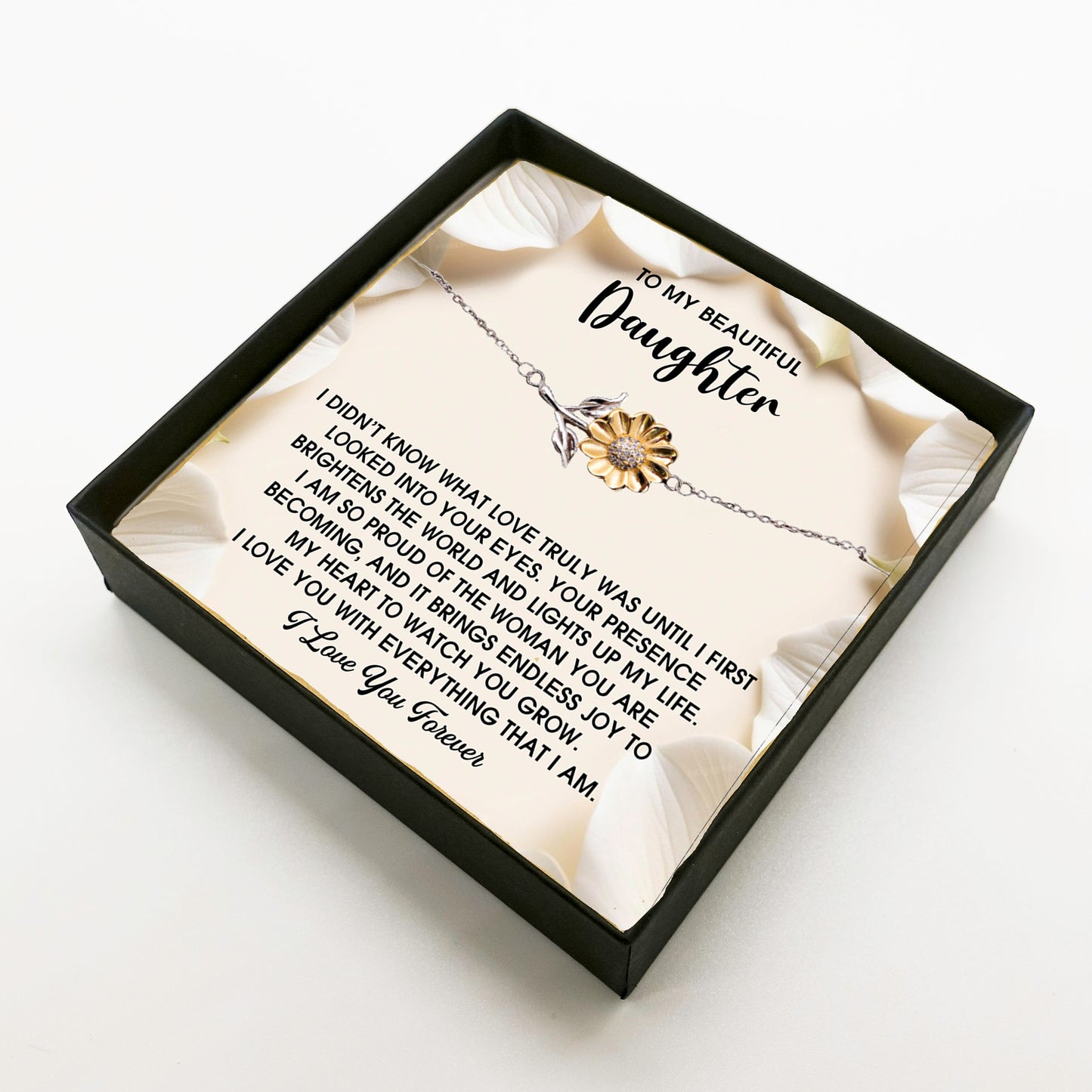 Daughter Sunflower Bracelet - Proud of You  – 925 Sterling Silver with 18K Gold-Plated Petals – Meaningful Jewelry Gift from Parent – Includes Heartfelt Message Card - Mallard Moon Gift Shop