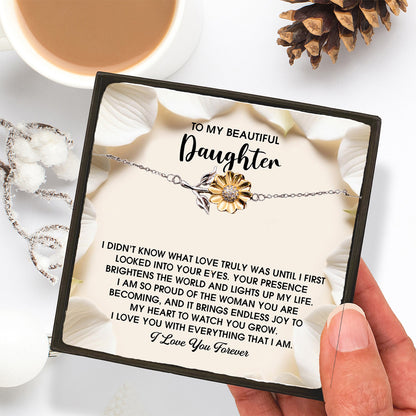 Daughter Sunflower Bracelet - Proud of You  – 925 Sterling Silver with 18K Gold-Plated Petals – Meaningful Jewelry Gift from Parent – Includes Heartfelt Message Card - Mallard Moon Gift Shop
