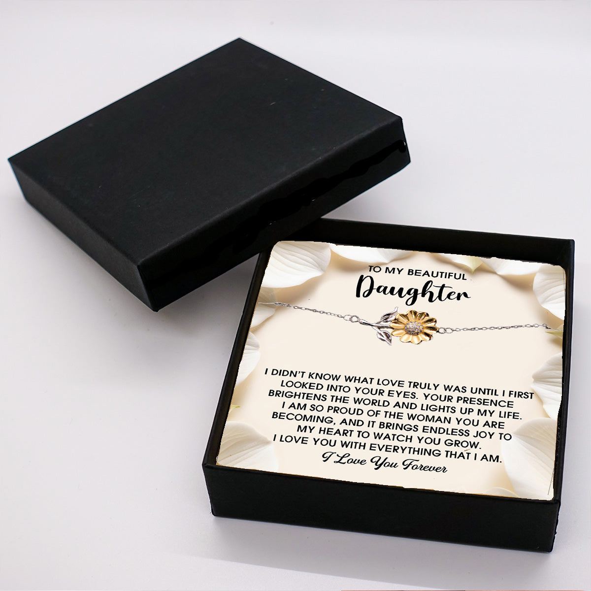 Daughter Sunflower Bracelet - Proud of You  – 925 Sterling Silver with 18K Gold-Plated Petals – Meaningful Jewelry Gift from Parent – Includes Heartfelt Message Card - Mallard Moon Gift Shop