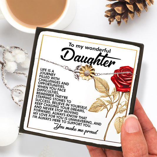 To My Wonderful Daughter – You Make Me Proud – Motivational Sunflower Bracelet Gift with Message of Love and Support - Mallard Moon Gift Shop