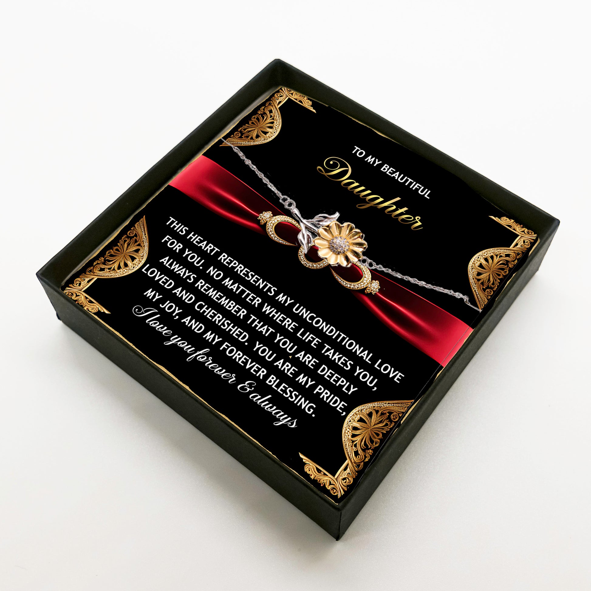 Daughter Sunflower Bracelet - Unconditional Love  – 925 Sterling Silver with 18K Gold-Plated Petals – Meaningful Jewelry Gift from Parent – Includes Heartfelt Message Card - Mallard Moon Gift Shop