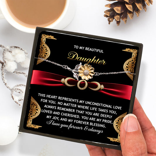 Daughter Sunflower Bracelet - Unconditional Love  – 925 Sterling Silver with 18K Gold-Plated Petals – Meaningful Jewelry Gift from Parent – Includes Heartfelt Message Card - Mallard Moon Gift Shop