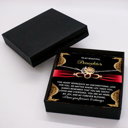 Daughter Sunflower Bracelet - Unconditional Love  – 925 Sterling Silver with 18K Gold-Plated Petals – Meaningful Jewelry Gift from Parent – Includes Heartfelt Message Card - Mallard Moon Gift Shop