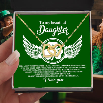 To My Beautiful Daughter – A Lucky & Loving Gift of Strength and Encouragement- Interlocking Hearts Necklace with Inspirational Message - Mallard Moon Gift Shop