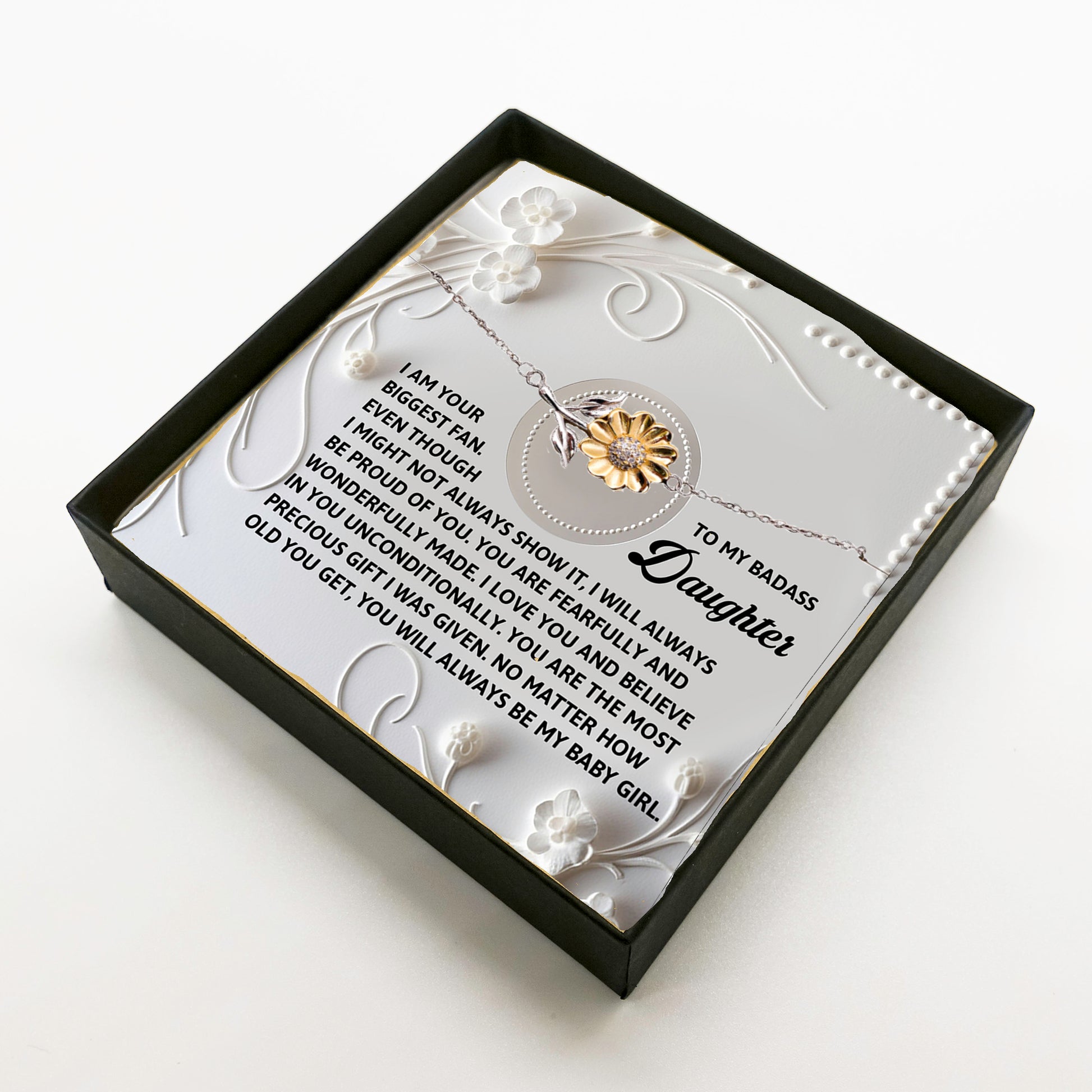 Badass Daughter Sunflower Bracelet – I Am Your Biggest Fan – Birthday, Graduation, Christmas Jewelry Gift From Parent - Mallard Moon Gift Shop