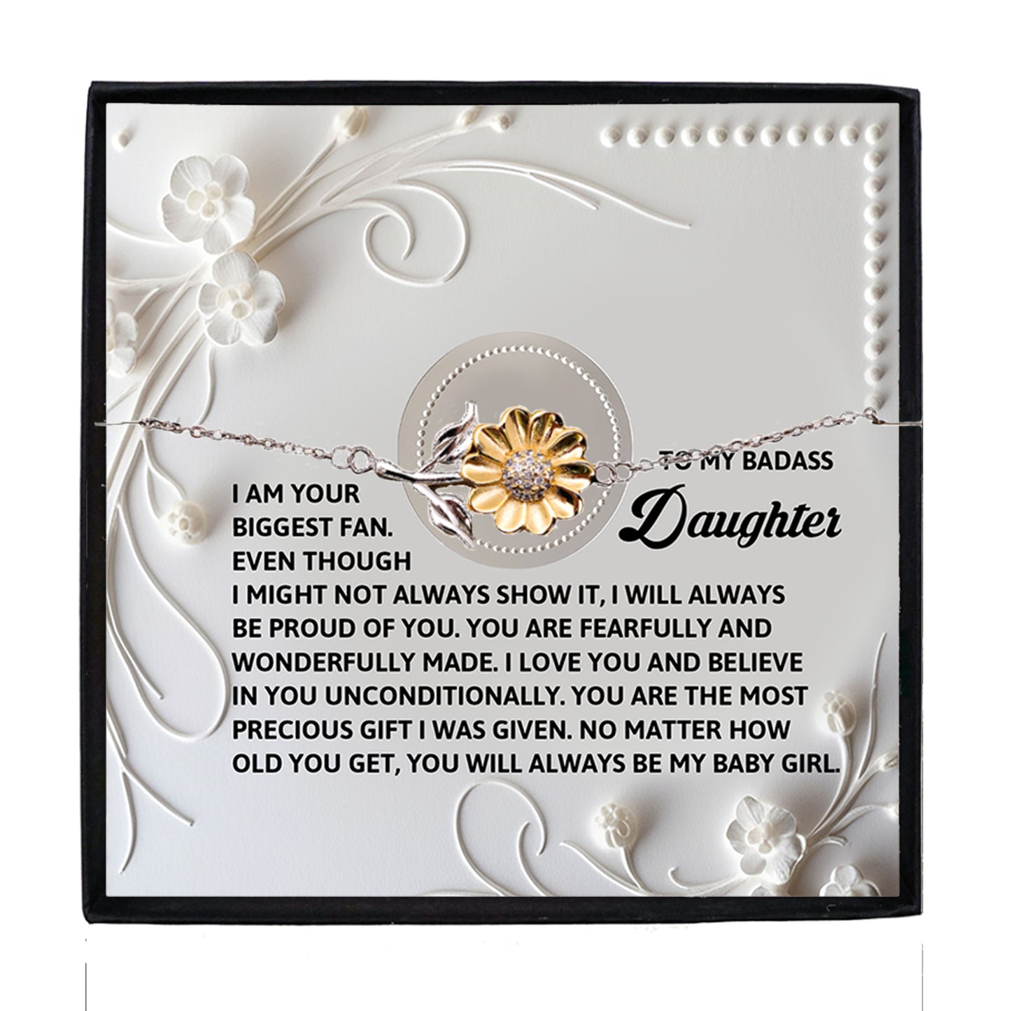 Badass Daughter Sunflower Bracelet – I Am Your Biggest Fan – Birthday, Graduation, Christmas Jewelry Gift From Parent - Mallard Moon Gift Shop