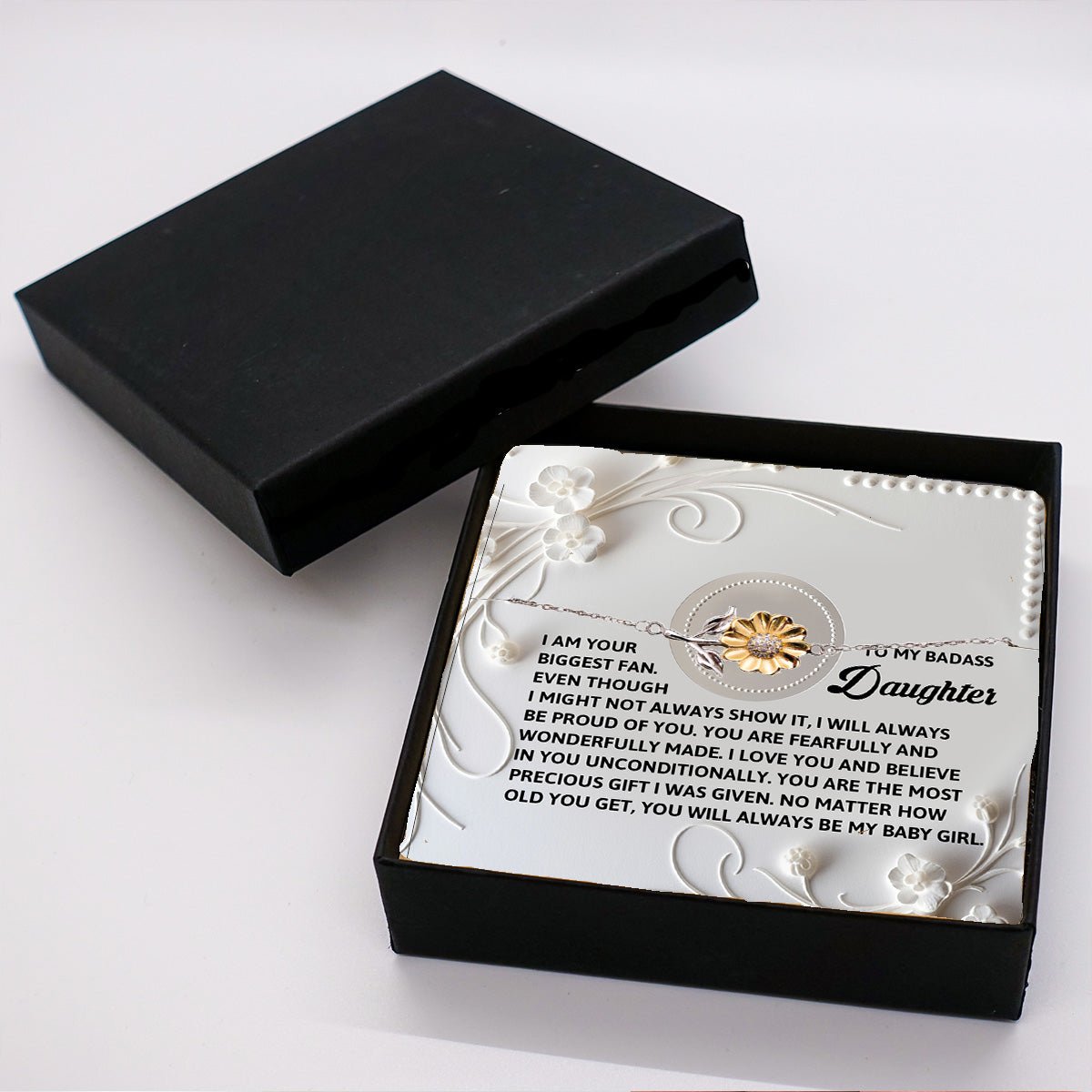 Badass Daughter Sunflower Bracelet – I Am Your Biggest Fan – Birthday, Graduation, Christmas Jewelry Gift From Parent - Mallard Moon Gift Shop