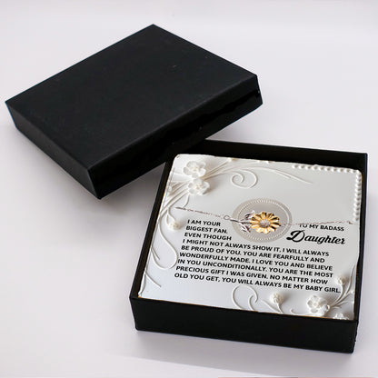 Badass Daughter Sunflower Bracelet – I Am Your Biggest Fan – Birthday, Graduation, Christmas Jewelry Gift From Parent - Mallard Moon Gift Shop