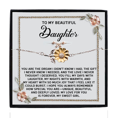 Daughter Sunflower Bracelet – 925 Sterling Silver with 18K Gold-Plated Petals – Sentimental Jewelry Gift from Parent – Includes Heartfelt Message Card - Mallard Moon Gift Shop