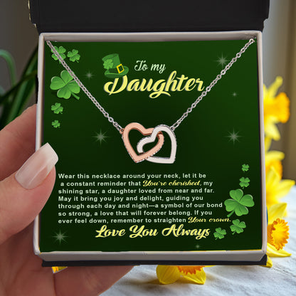 To My Cherished Daughter, My Shining Star– Interlocking Hearts Necklace St. Patrick's Day Gift - Mallard Moon Gift Shop