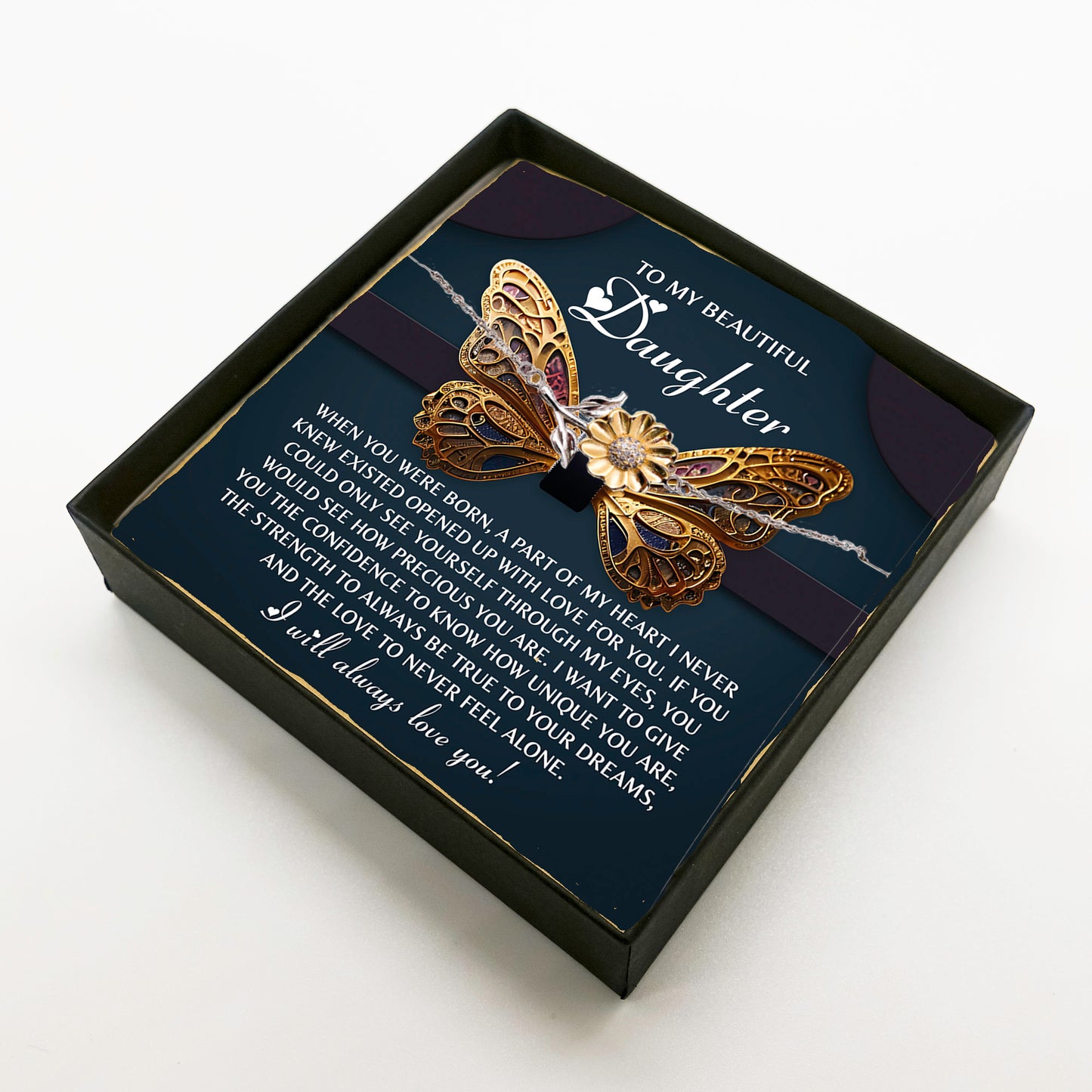 Daughter Sunflower Bracelet – 925 Sterling Silver with 18K Gold-Plated Petals – Adjustable Chain, Elegant Jewelry Gift – Includes Heartfelt Message Card - Mallard Moon Gift Shop