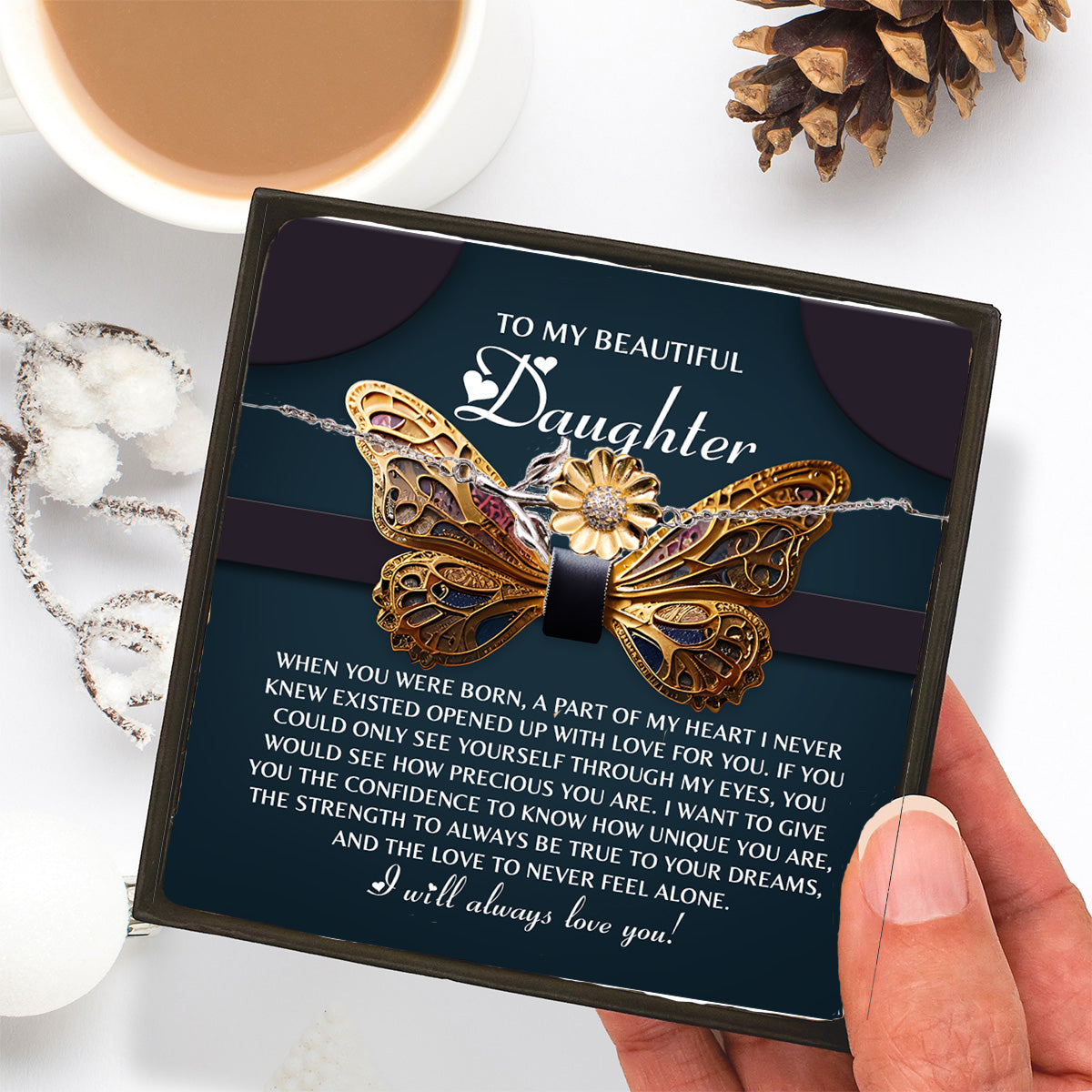 Daughter Sunflower Bracelet – 925 Sterling Silver with 18K Gold-Plated Petals – Adjustable Chain, Elegant Jewelry Gift – Includes Heartfelt Message Card - Mallard Moon Gift Shop