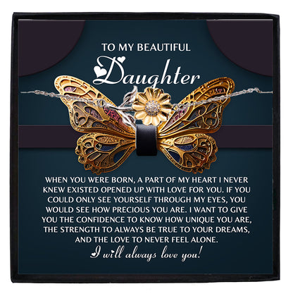 Daughter Sunflower Bracelet – 925 Sterling Silver with 18K Gold-Plated Petals – Adjustable Chain, Elegant Jewelry Gift – Includes Heartfelt Message Card - Mallard Moon Gift Shop