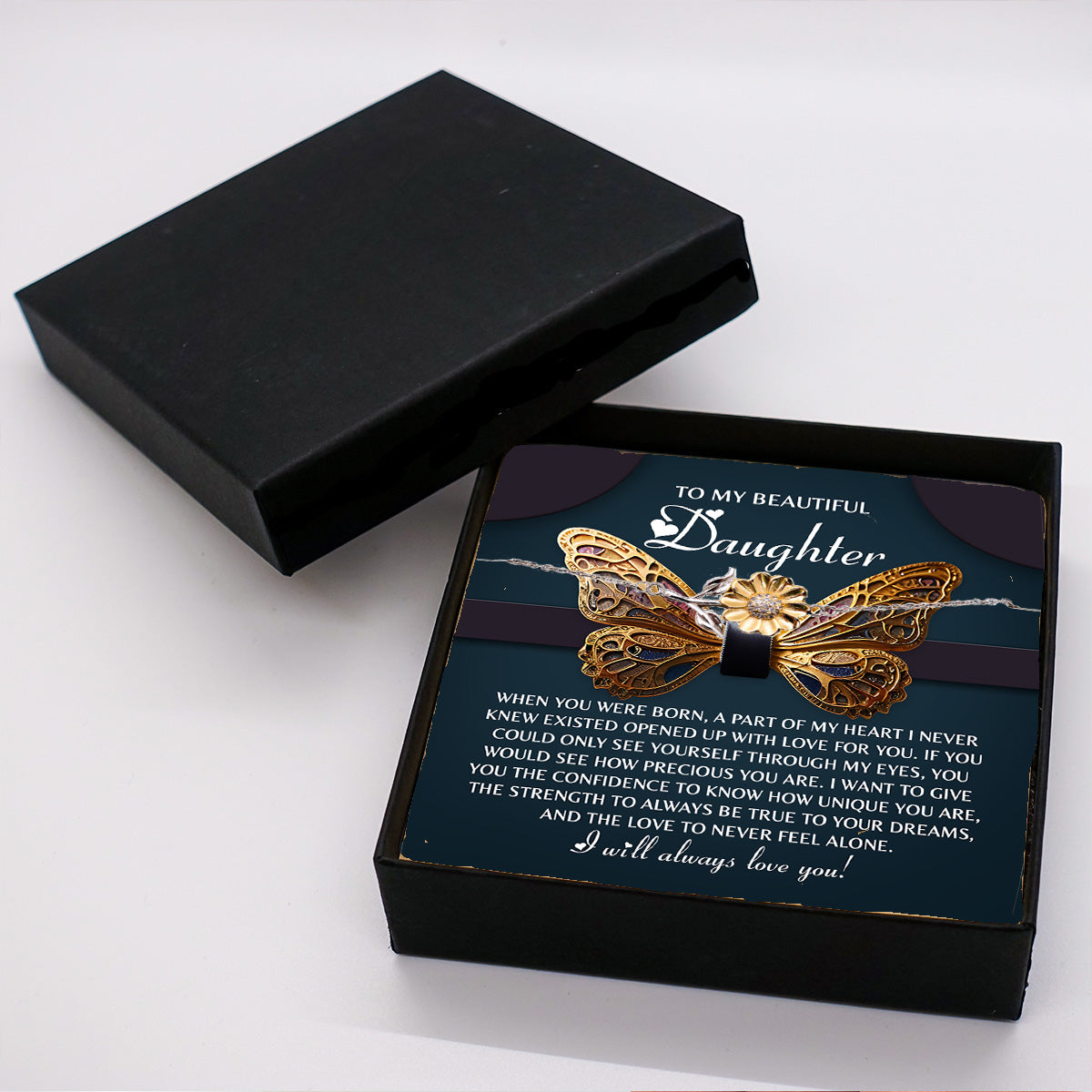 Daughter Sunflower Bracelet – 925 Sterling Silver with 18K Gold-Plated Petals – Adjustable Chain, Elegant Jewelry Gift – Includes Heartfelt Message Card - Mallard Moon Gift Shop