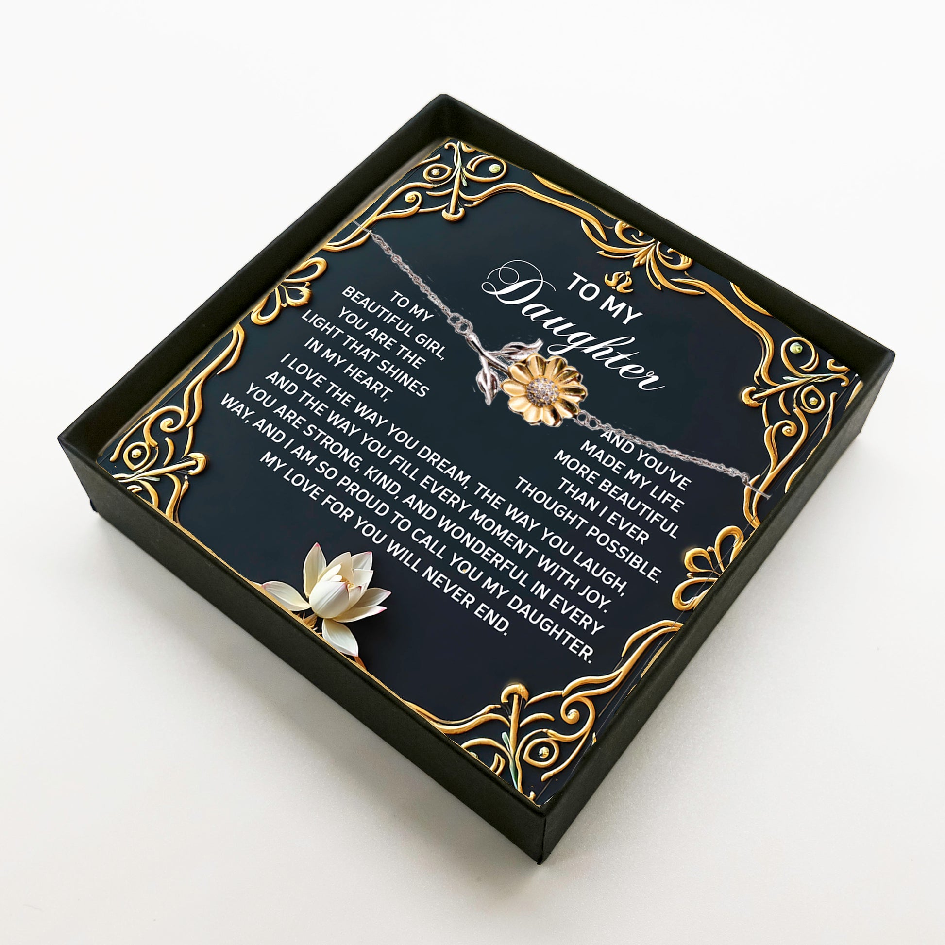 Daughter Sunflower Bracelet Sterling Silver with 18K Gold-Plated Petals – Sentimental Jewelry Birthday, Graduation, Christmas Gift – You Are The Light That Shines - Mallard Moon Gift Shop