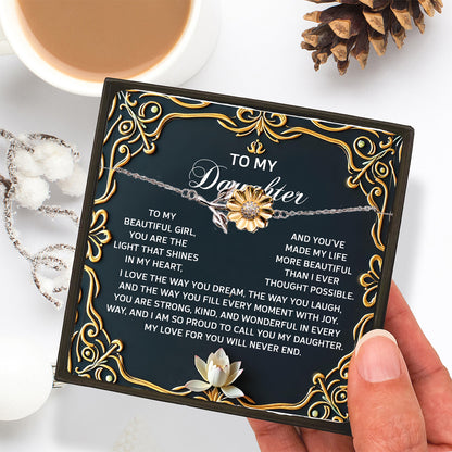 Daughter Sunflower Bracelet Sterling Silver with 18K Gold-Plated Petals – Sentimental Jewelry Birthday, Graduation, Christmas Gift – You Are The Light That Shines - Mallard Moon Gift Shop