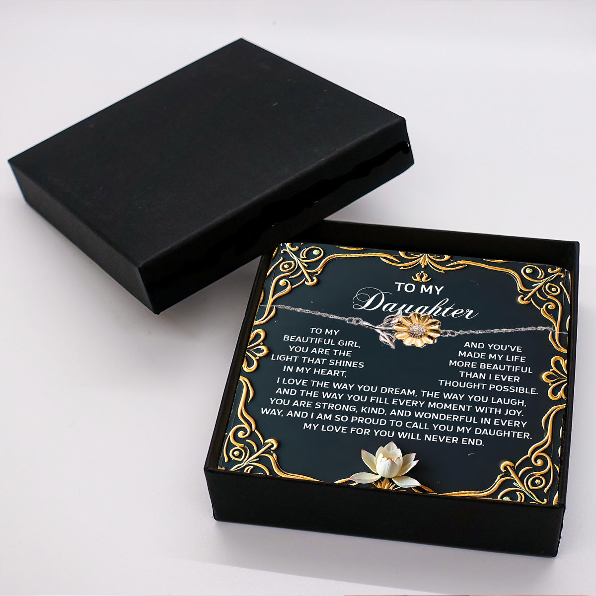 Daughter Sunflower Bracelet Sterling Silver with 18K Gold-Plated Petals – Sentimental Jewelry Birthday, Graduation, Christmas Gift – You Are The Light That Shines - Mallard Moon Gift Shop