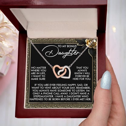 Gift for Bonus Daughter - I Will Forever Be Here for You - Interlocking Hearts Necklace - Mallard Moon Gift Shop