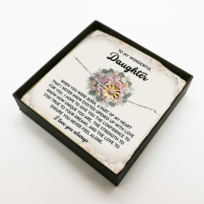 Daughter Sunflower Bracelet  – Sentimental Jewelry for Birthday, Graduation, Christmas Gift from Parent – Includes Heartfelt Message Card - Never Feel Alone - Mallard Moon Gift Shop