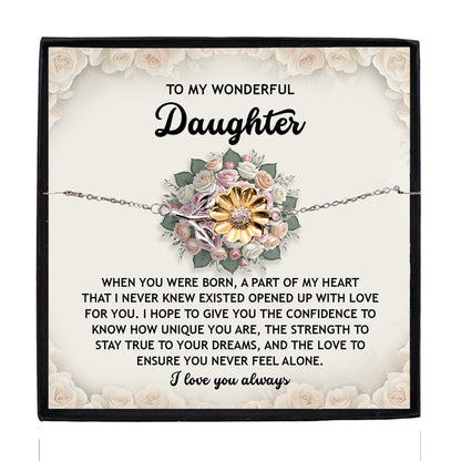 Daughter Sunflower Bracelet  – Sentimental Jewelry for Birthday, Graduation, Christmas Gift from Parent – Includes Heartfelt Message Card - Never Feel Alone - Mallard Moon Gift Shop