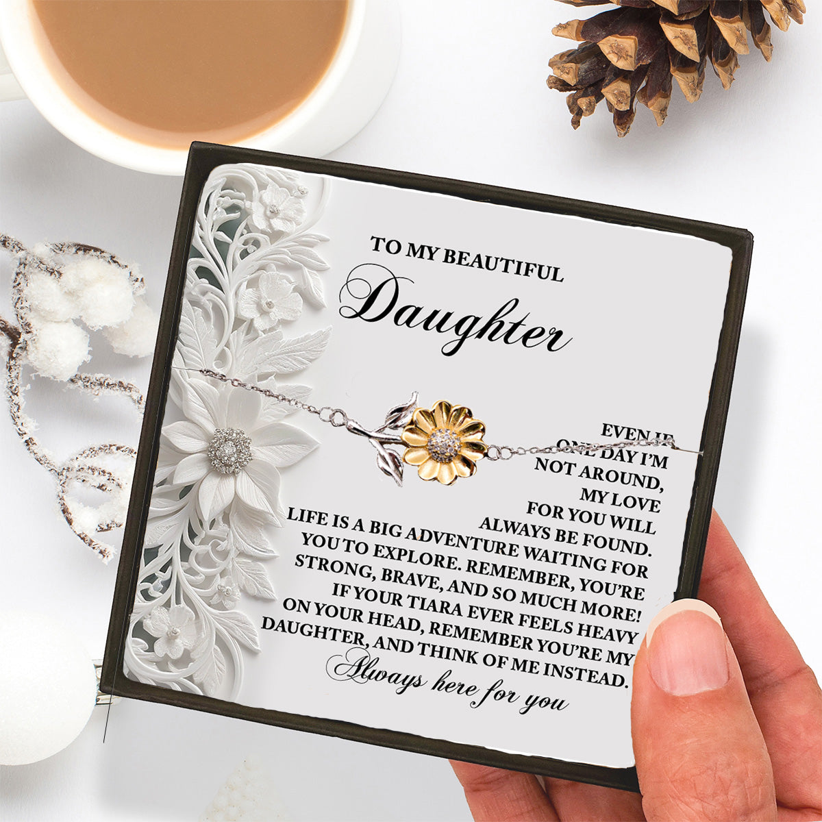 Daughter Sunflower Bracelet Sterling Silver with 18K Gold-Plated Petals – Sentimental Birthday Graduation Christmas Jewelry Gift from Parent – Life is a Big Adventure - Heartfelt Message Card - Mallard Moon Gift Shop