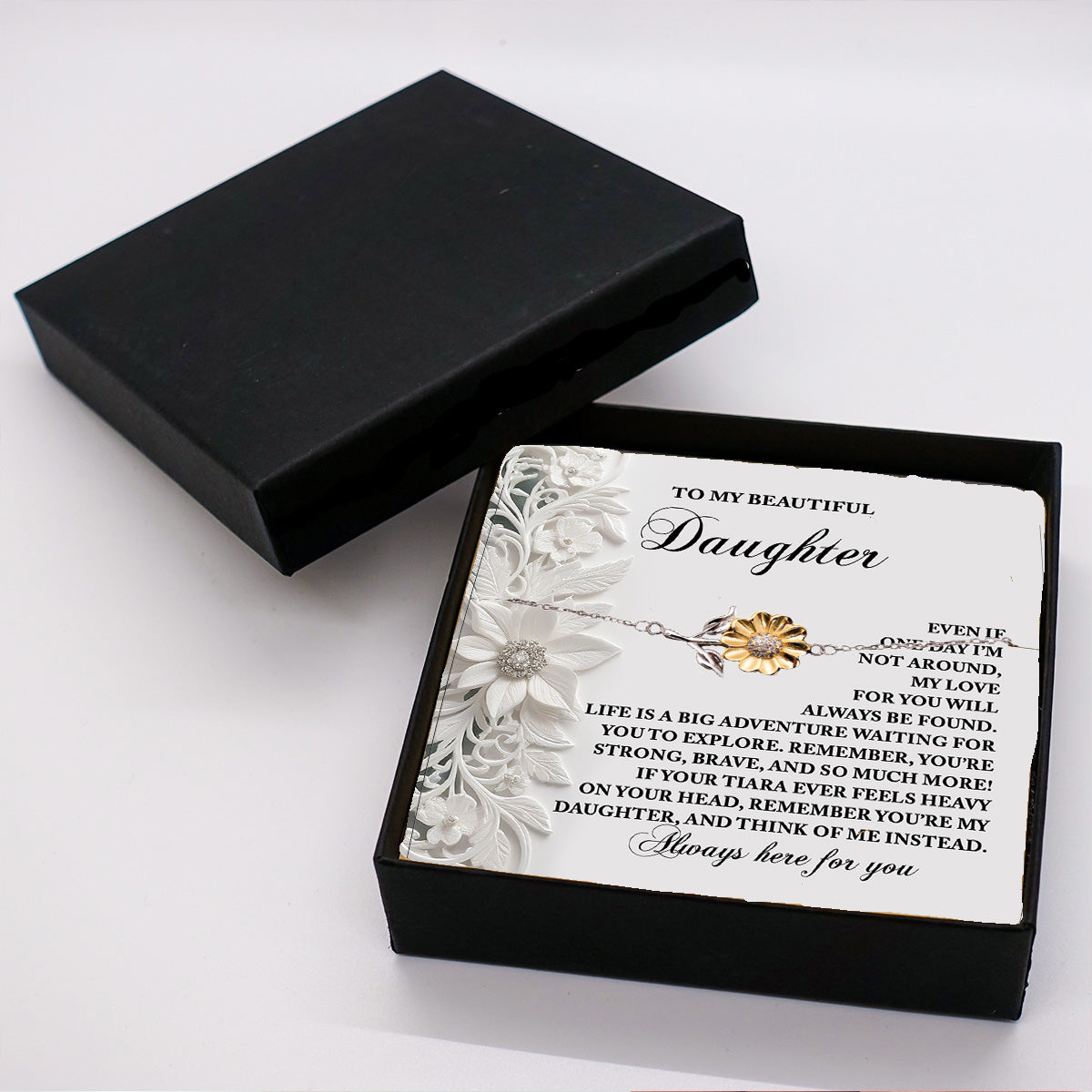 Daughter Sunflower Bracelet Sterling Silver with 18K Gold-Plated Petals – Sentimental Birthday Graduation Christmas Jewelry Gift from Parent – Life is a Big Adventure - Heartfelt Message Card - Mallard Moon Gift Shop