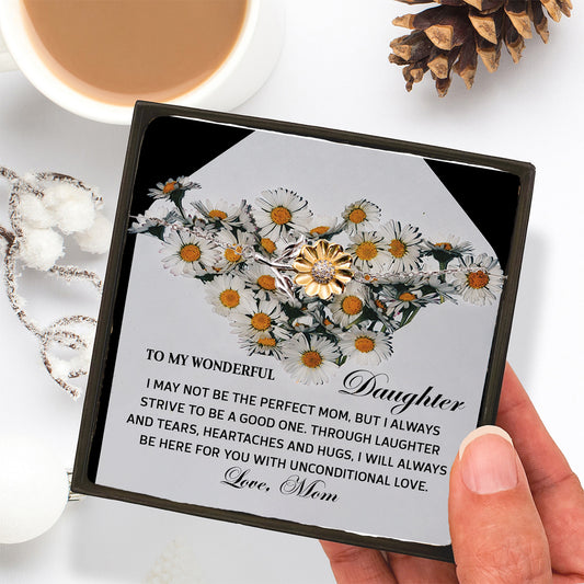 Daughter Sunflower Bracelet Sterling Silver with 18K Gold-Plated Petals – Sentimental Birthday Graduation Christmas Jewelry Gift from Mom Unconditional Love Heartfelt Message Card - Mallard Moon Gift Shop