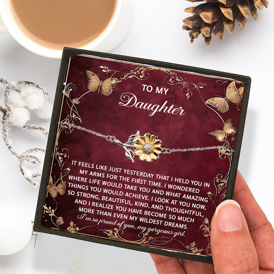 Daughter Sunflower Bracelet – Sterling Silver with 18K Gold-Plated Petals – Sentimental Birthday Graduation Christmas Jewelry Keepsake Gift from Parent with Heartfelt Message Card - Mallard Moon Gift Shop