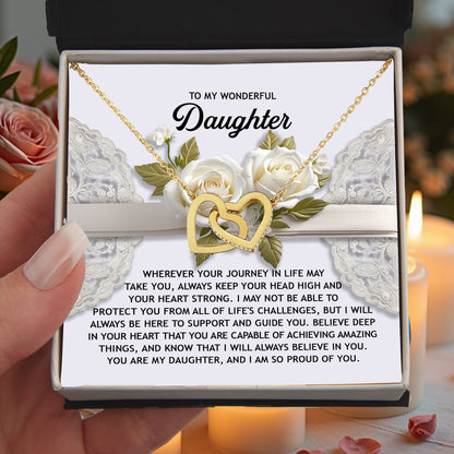 To My Wonderful Daughter - Interlocking Hearts Necklace – Inspirational Gift for Strength & Confidence - Mallard Moon Gift Shop