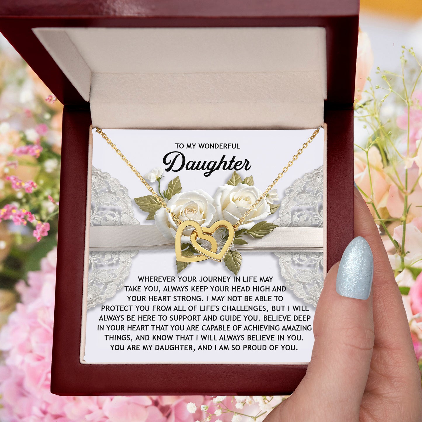 To My Wonderful Daughter - Interlocking Hearts Necklace – Inspirational Gift for Strength & Confidence - Mallard Moon Gift Shop