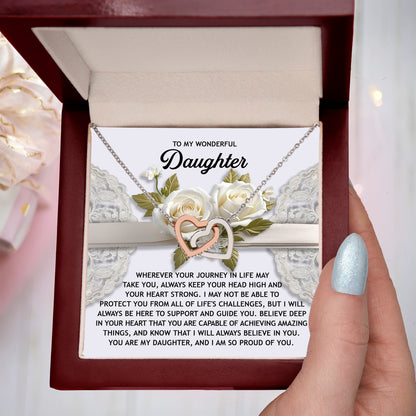 To My Wonderful Daughter - Interlocking Hearts Necklace – Inspirational Gift for Strength & Confidence - Mallard Moon Gift Shop