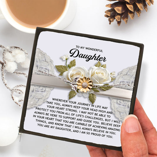 Daughter Sunflower Bracelet Sterling Silver with 18K Gold-Plated Petals – Inspirational Birthday Graduation Christmas Gift from Parent –Proud of You Heartfelt Message Card - Mallard Moon Gift Shop