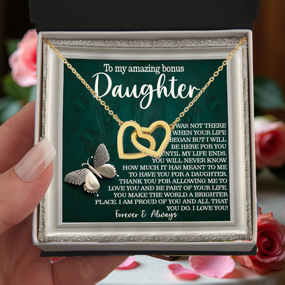 Bonus Daughter Gift - You Make the World a Brighter Place - Interlocking Hearts Necklace - Mallard Moon Gift Shop