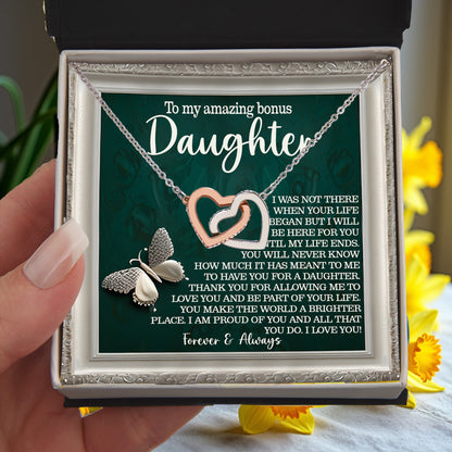 Bonus Daughter Gift - You Make the World a Brighter Place - Interlocking Hearts Necklace - Mallard Moon Gift Shop