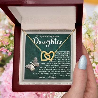 Bonus Daughter Gift - You Make the World a Brighter Place - Interlocking Hearts Necklace - Mallard Moon Gift Shop