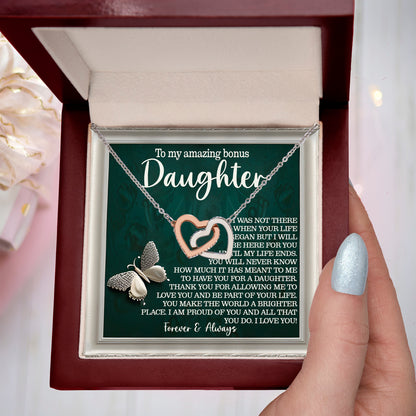 Bonus Daughter Gift - You Make the World a Brighter Place - Interlocking Hearts Necklace - Mallard Moon Gift Shop